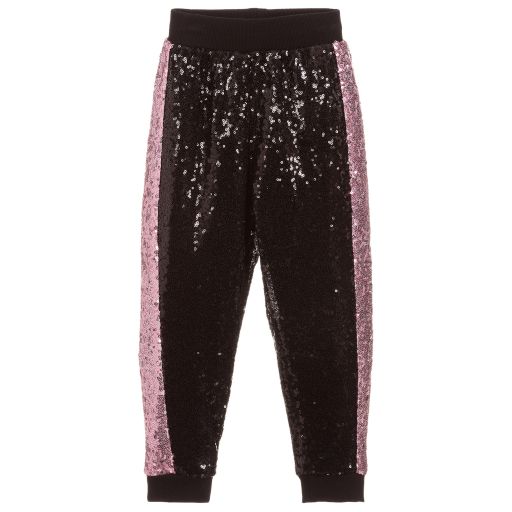 Monnalisa-Black & Pink Sequin Joggers | Childrensalon Outlet