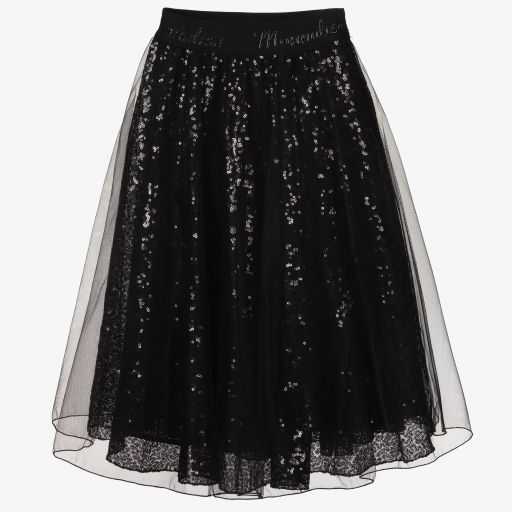 Monnalisa-Black Sequin & Tulle Skirt | Childrensalon Outlet
