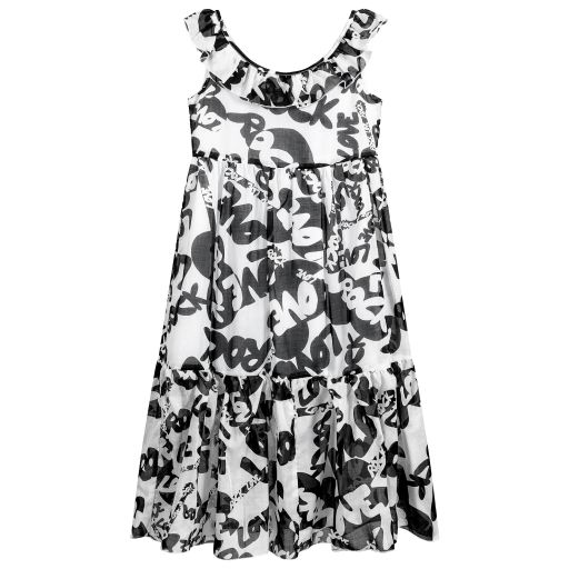 Monnalisa-Black & White Cotton Dress | Childrensalon Outlet
