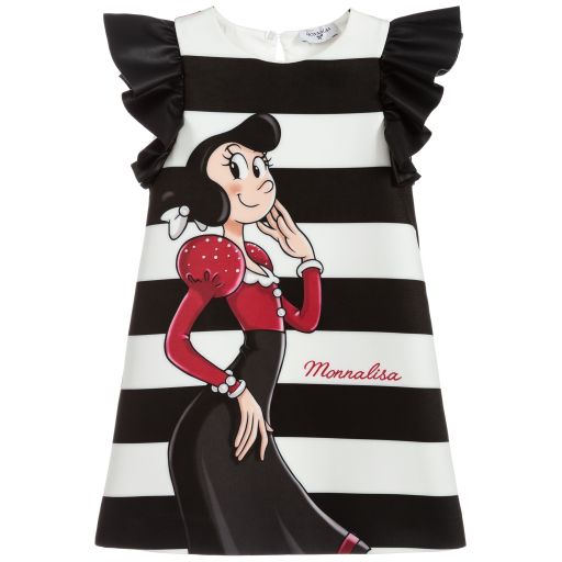 Monnalisa-Black & White Olive Dress | Childrensalon Outlet