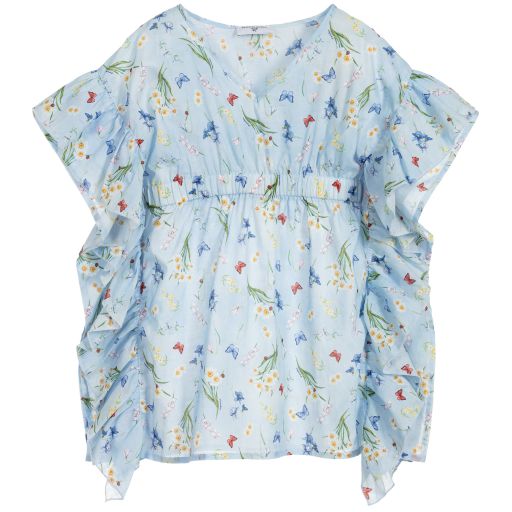 Monnalisa-Blue Cotton Floral Beach Dress | Childrensalon Outlet