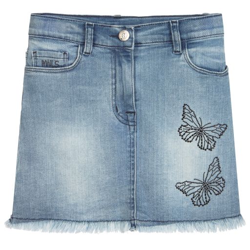 Monnalisa-Blue Denim Butterfly Skirt | Childrensalon Outlet