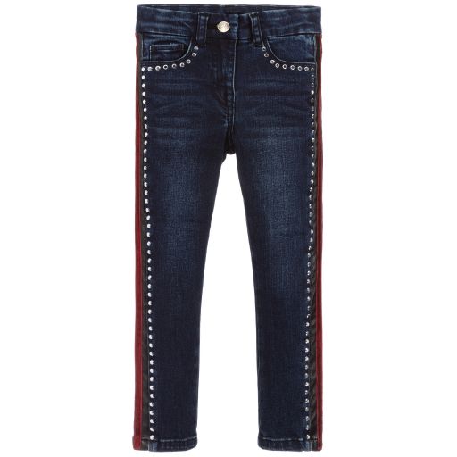 Monnalisa-Blue Denim Studded Jeans | Childrensalon Outlet