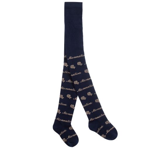 Monnalisa-Blue & Gold Cotton Tights | Childrensalon Outlet
