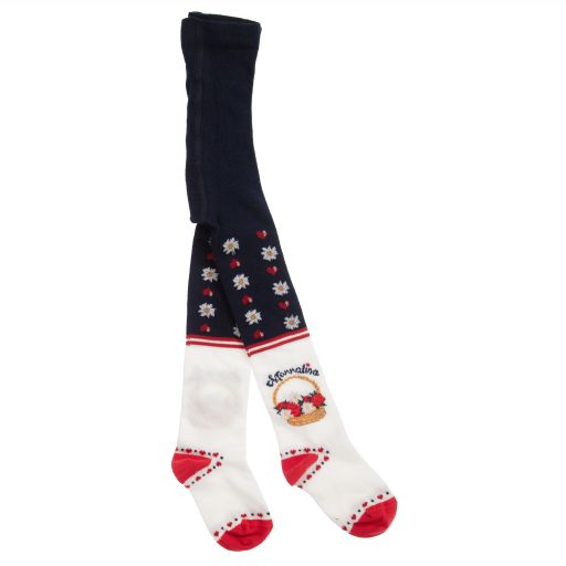 Monnalisa-Колготки синего цвета и цвета слоновой кости с цветочным рисунком | Childrensalon Outlet