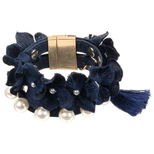 Monnalisa-Blue Pearls & Flowers Bracelet | Childrensalon Outlet