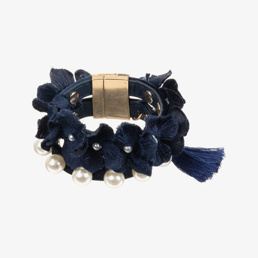 Monnalisa-Blue Pearls & Flowers Bracelet | Childrensalon Outlet