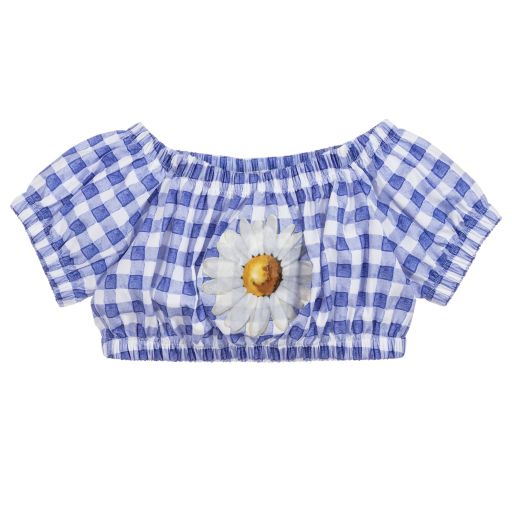 Monnalisa-Blue & White Gingham Blouse | Childrensalon Outlet