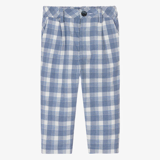 Monnalisa-Boys Blue Checked Cotton Trousers | Childrensalon Outlet