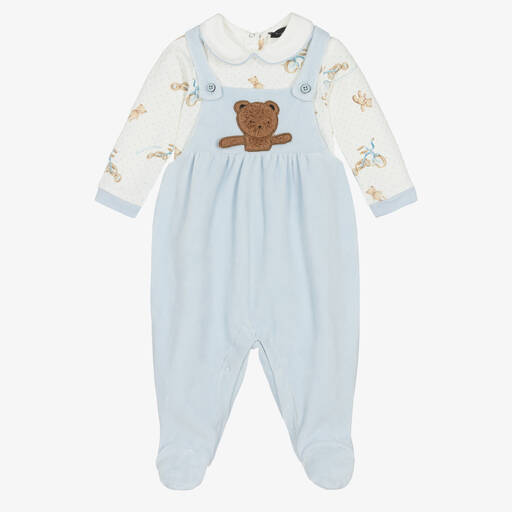 Monnalisa-Boys Blue Dungaree Babygrow Set | Childrensalon Outlet