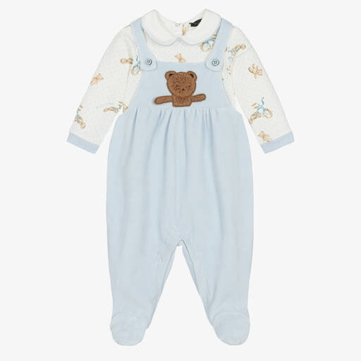 Monnalisa-Boys Blue Dungaree Babygrow Set | Childrensalon Outlet