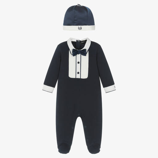 Monnalisa-Boys Blue Suit Babygrow Set | Childrensalon Outlet