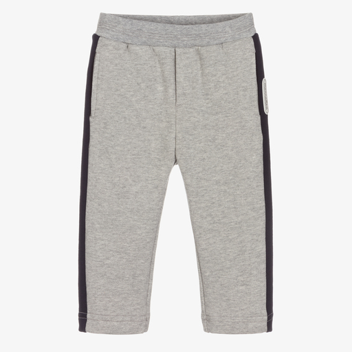 Monnalisa-Boys Grey Cotton Logo Joggers | Childrensalon Outlet