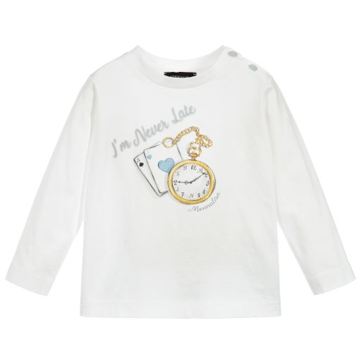 Monnalisa-Boys Ivory Cotton Clock Top | Childrensalon Outlet