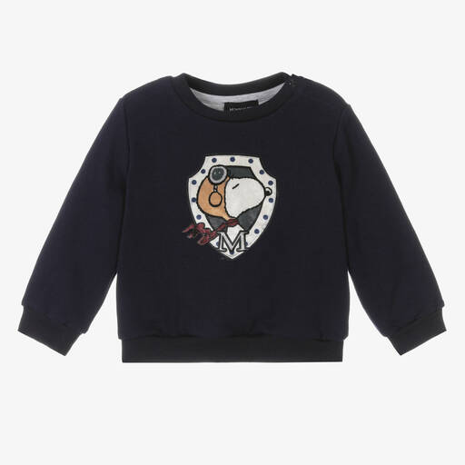Monnalisa-Boys Navy Blue Cotton Peanuts Sweatshirt | Childrensalon Outlet