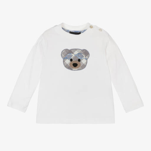 Monnalisa-Белый хлопковый топ с медвежонком | Childrensalon Outlet