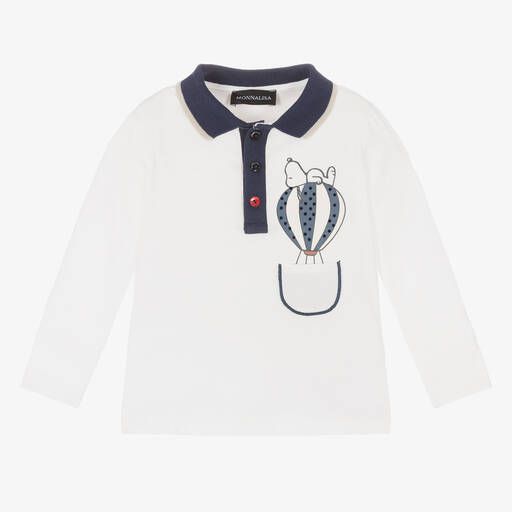 Monnalisa-Boys White Cotton Peanuts Polo Shirt | Childrensalon Outlet