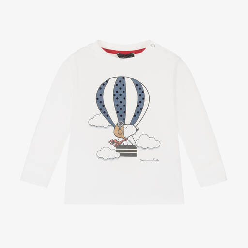 Monnalisa-Boys White Cotton Peanuts Top | Childrensalon Outlet