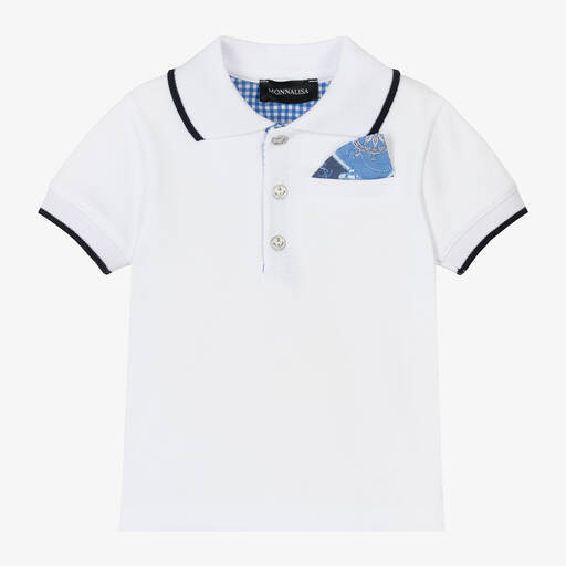 Monnalisa-توب بولو أطفال ولادي قطن بيكيه لون أبيض | Childrensalon Outlet