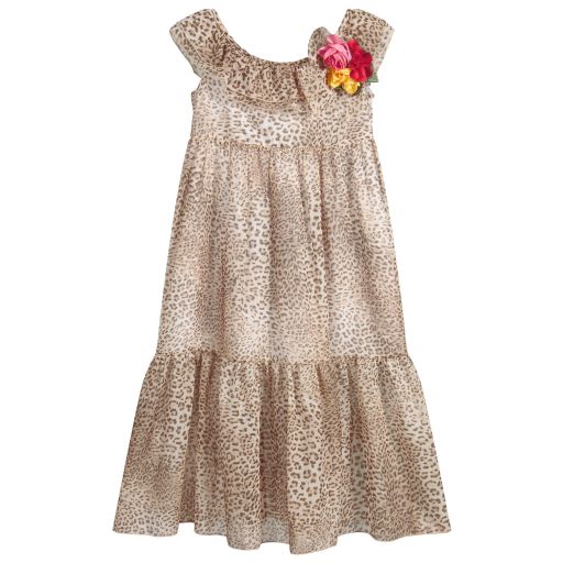 Monnalisa-Cotton Leopard Maxi Dress  | Childrensalon Outlet