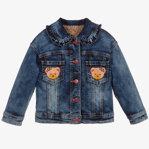 Monnalisa-Dunkelblaue Jeansjacke mit Bären | Childrensalon Outlet