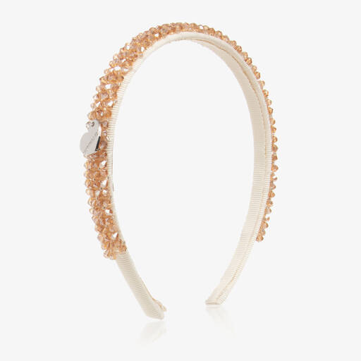 Monnalisa-Girls Beige Crystal Hairband | Childrensalon Outlet