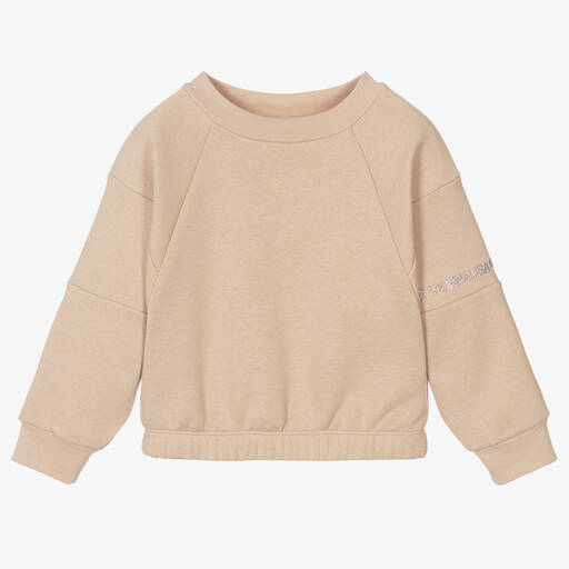 Monnalisa-Бежевый свитшот со стразами для девочек | Childrensalon Outlet
