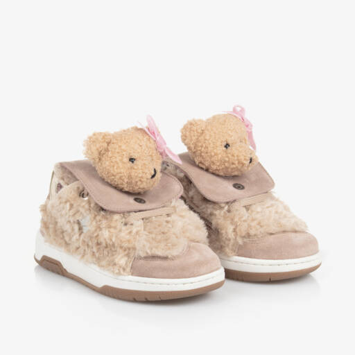 Monnalisa-Girls Beige Teddy Bear Shoes | Childrensalon Outlet