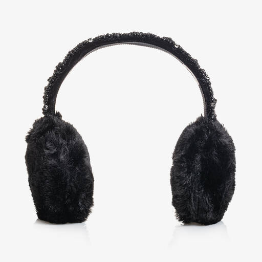 Monnalisa-Girls Black Diamanté Plush Ear Muffs | Childrensalon Outlet