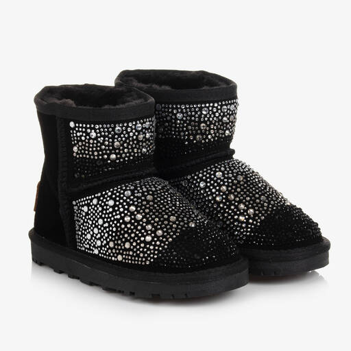 Monnalisa-Girls Black Diamanté Suede Boots | Childrensalon Outlet