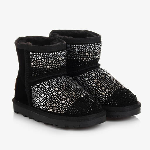 Monnalisa-Черные замшевые полусапожки со стразами | Childrensalon Outlet