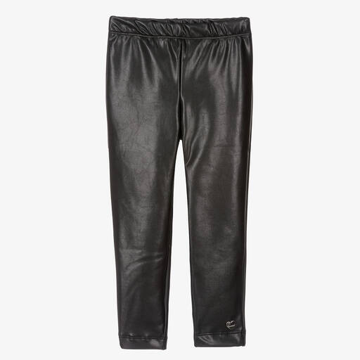 Monnalisa-Girls Black Faux Leather Leggings | Childrensalon Outlet