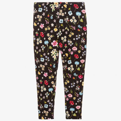 Monnalisa-Schwarze Leggings mit Blumenmuster für Mädchen | Childrensalon Outlet