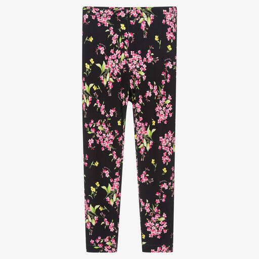 Monnalisa-Girls Black Floral Leggings | Childrensalon Outlet