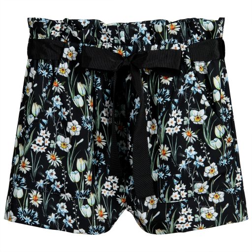 Monnalisa-Girls Black Floral Shorts | Childrensalon Outlet