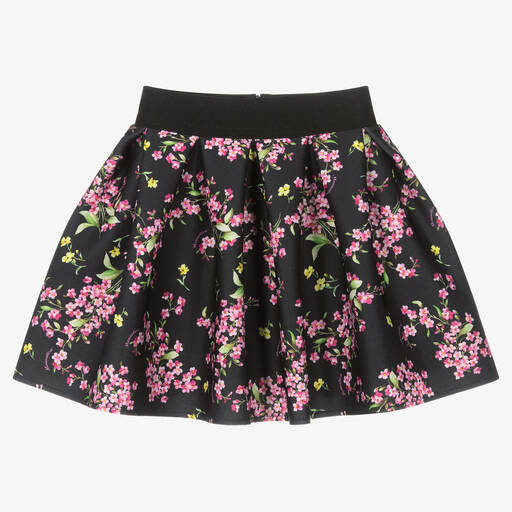 Monnalisa-Girls Black Floral Skirt | Childrensalon Outlet