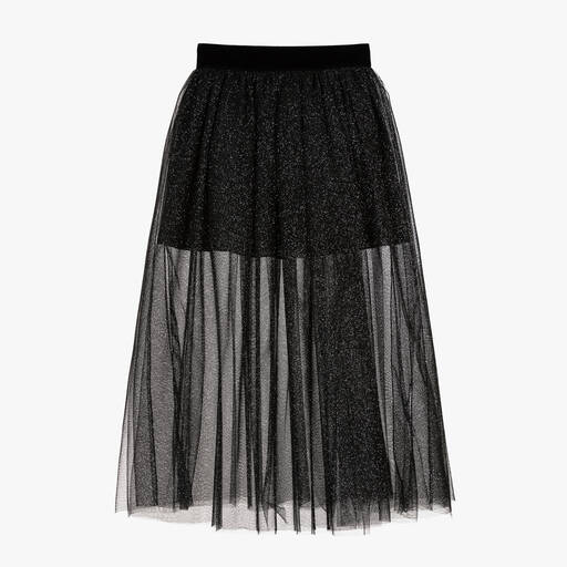 Monnalisa-Girls Black Glitter Tulle Skirt | Childrensalon Outlet