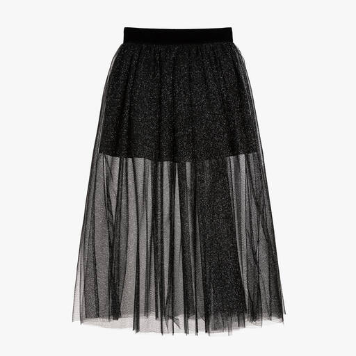 Monnalisa-Черная юбка из тюля с блестками | Childrensalon Outlet