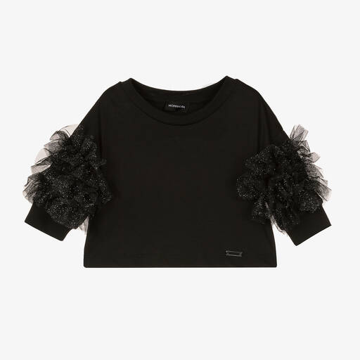 Monnalisa-Girls Black Glitter Tulle Top | Childrensalon Outlet