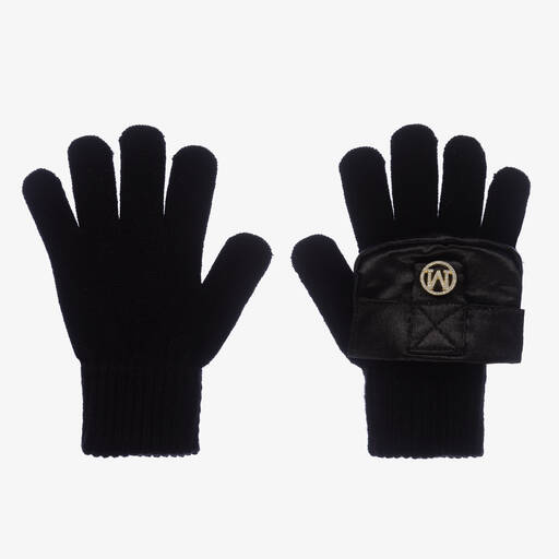 Monnalisa-Girls Black & Gold Knitted Gloves | Childrensalon Outlet