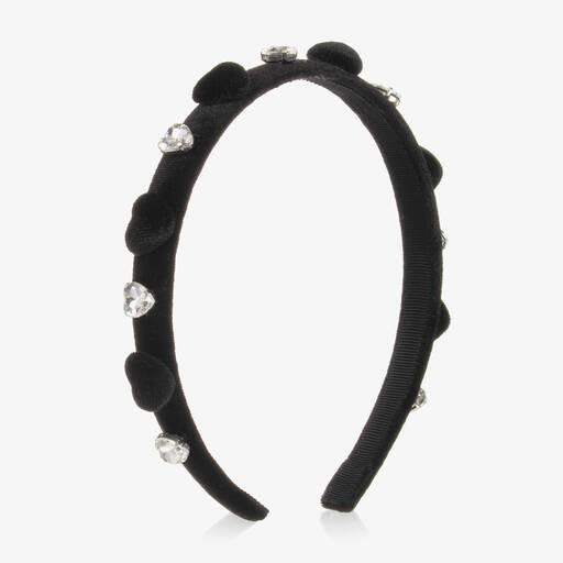 Monnalisa-Girls Black Jewelled Velvet Hairband | Childrensalon Outlet