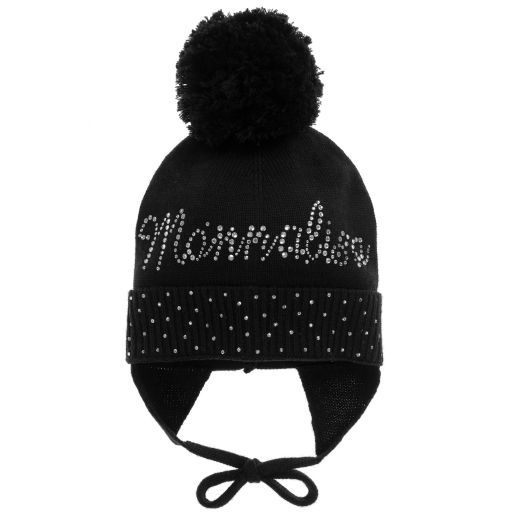 Monnalisa-قبعة بوم-بوم و ديامتي لون أسود للبنات  | Childrensalon Outlet
