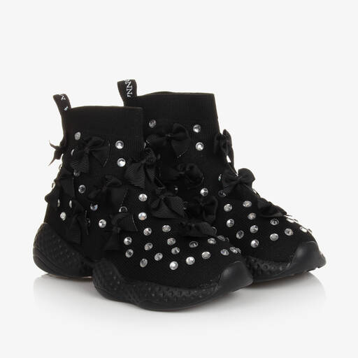 Monnalisa-Girls Black Knitted Rhinestone Trainers | Childrensalon Outlet