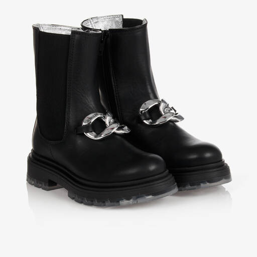 Monnalisa-Girls Black Leather Boots | Childrensalon Outlet