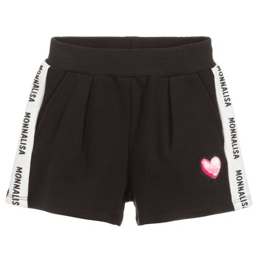 Monnalisa-Girls Black Logo Cotton Shorts | Childrensalon Outlet