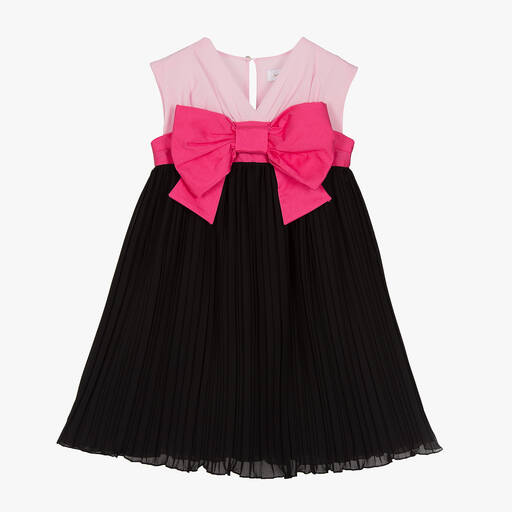 Monnalisa Шик-Черно-розовое плиссированное платье из шифона | Childrensalon Outlet