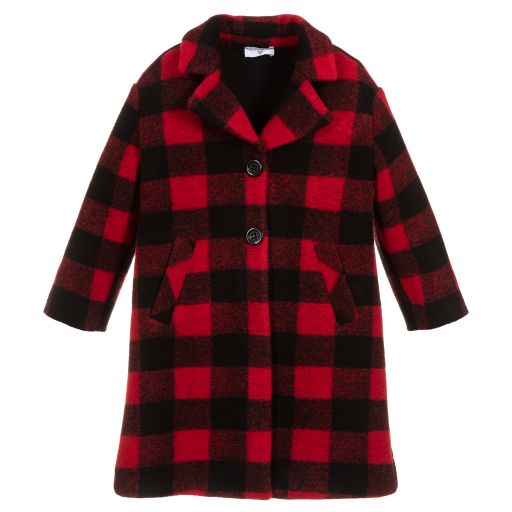 Monnalisa-Girls Black & Red Check Coat | Childrensalon Outlet