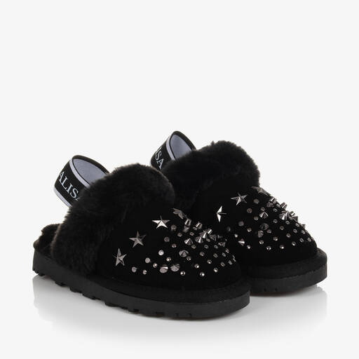 Monnalisa-Girls Black Suede Slider Slippers | Childrensalon Outlet