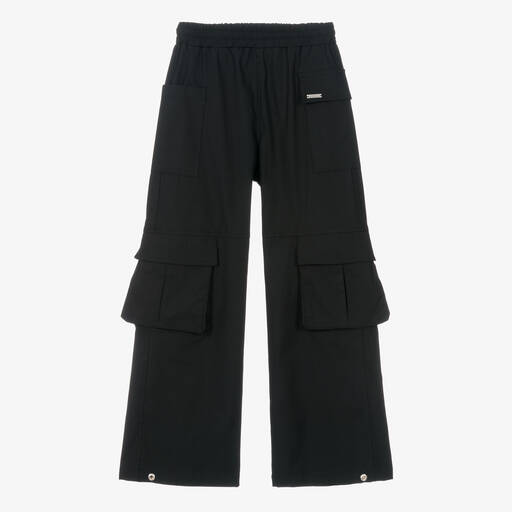 Monnalisa-Girls Black Wide Leg Cargo Trousers | Childrensalon Outlet