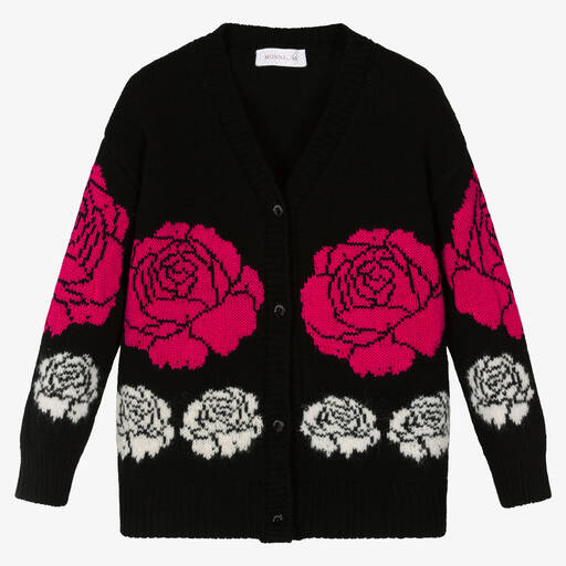 Monnalisa Chic-Girls Black Wool Knitted Cardigan | Childrensalon Outlet